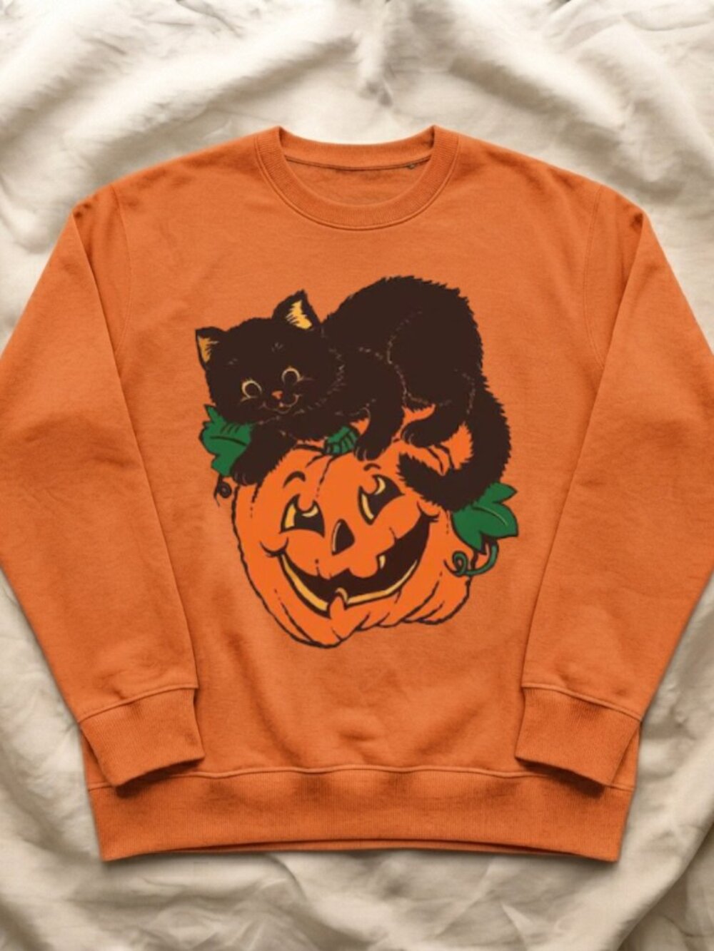 Gildan Halloween Black Cat Pumpkin Orange Crewneck Sweatshirt